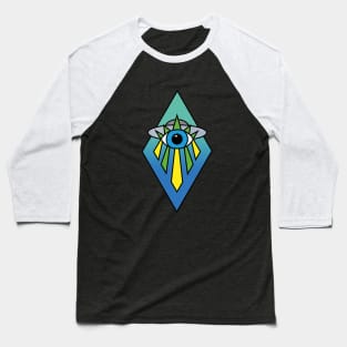 Illuminati Pyramid UFO Evil Eye Art Deco Geometric Diamond Shape Green Blue Sea Sky Space Baseball T-Shirt